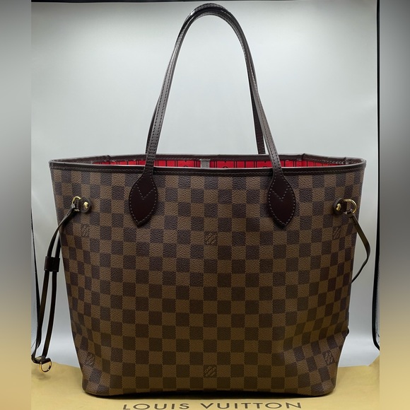 Louis Vuitton Damier Ebene Neverfull Mm Ceries Cherry Red Shoulder Tote Bag LV - Picture 4 of 16